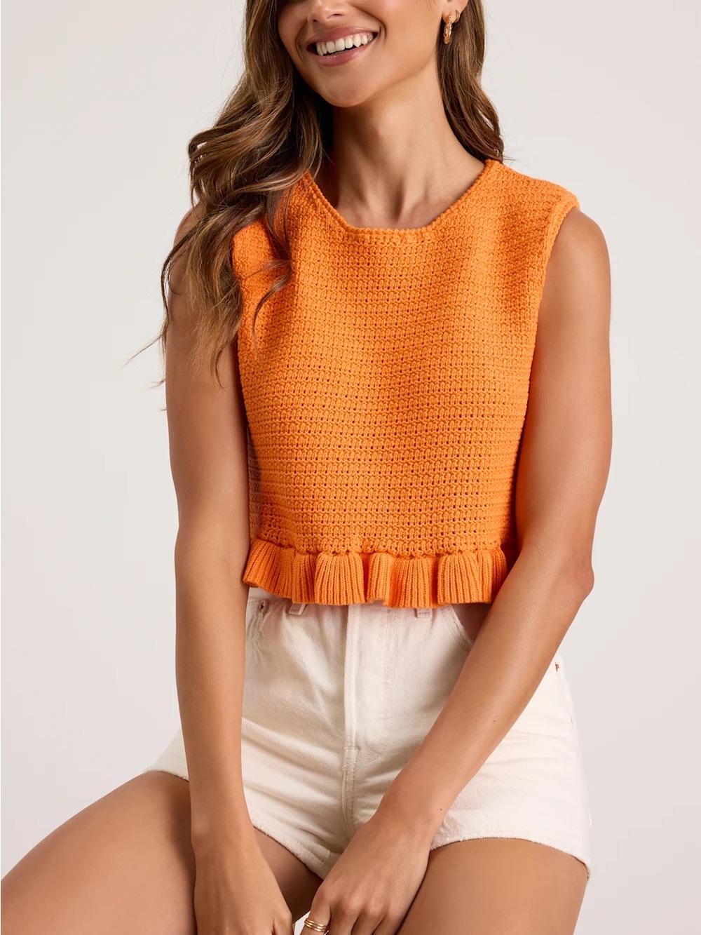 Lulus Flouncin' Around Orange Cropped Ruffled Sweater Tank • XL • NEW W/ TAGS